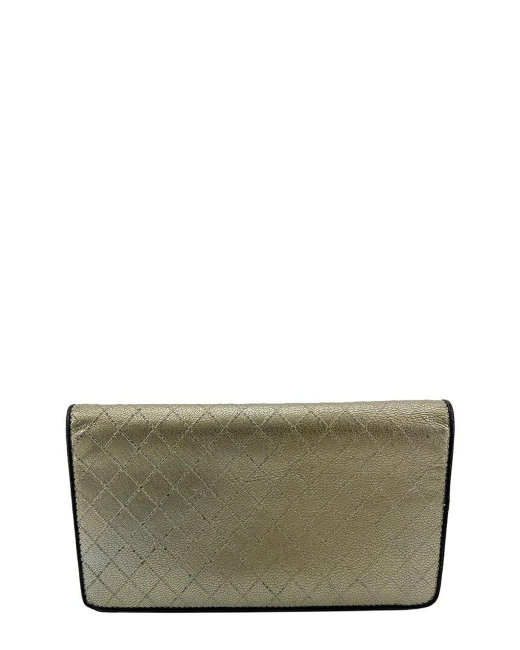 Chanel Gray Metallic Quilted Leather Flap Long Wallet (Authentic Pre-Loved)