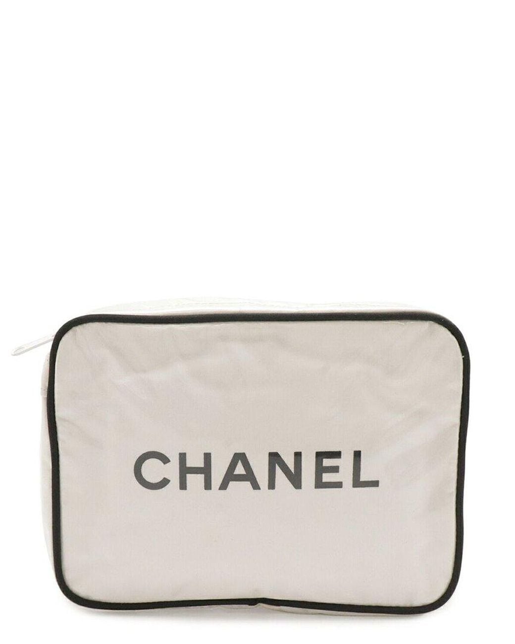 Chanel Gray Plastic Logo Travel Pouch Cosmetic Bag (Authentic Pre-Loved)