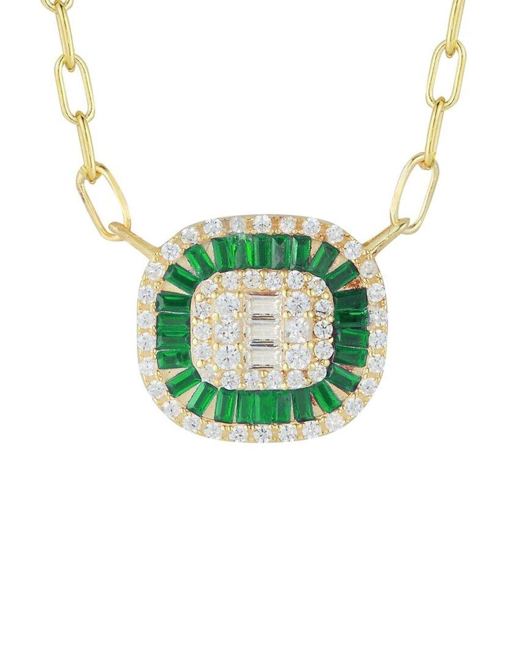 Sphera Milano Green 14k Over Silver Cz Illusion Paperclip Necklace