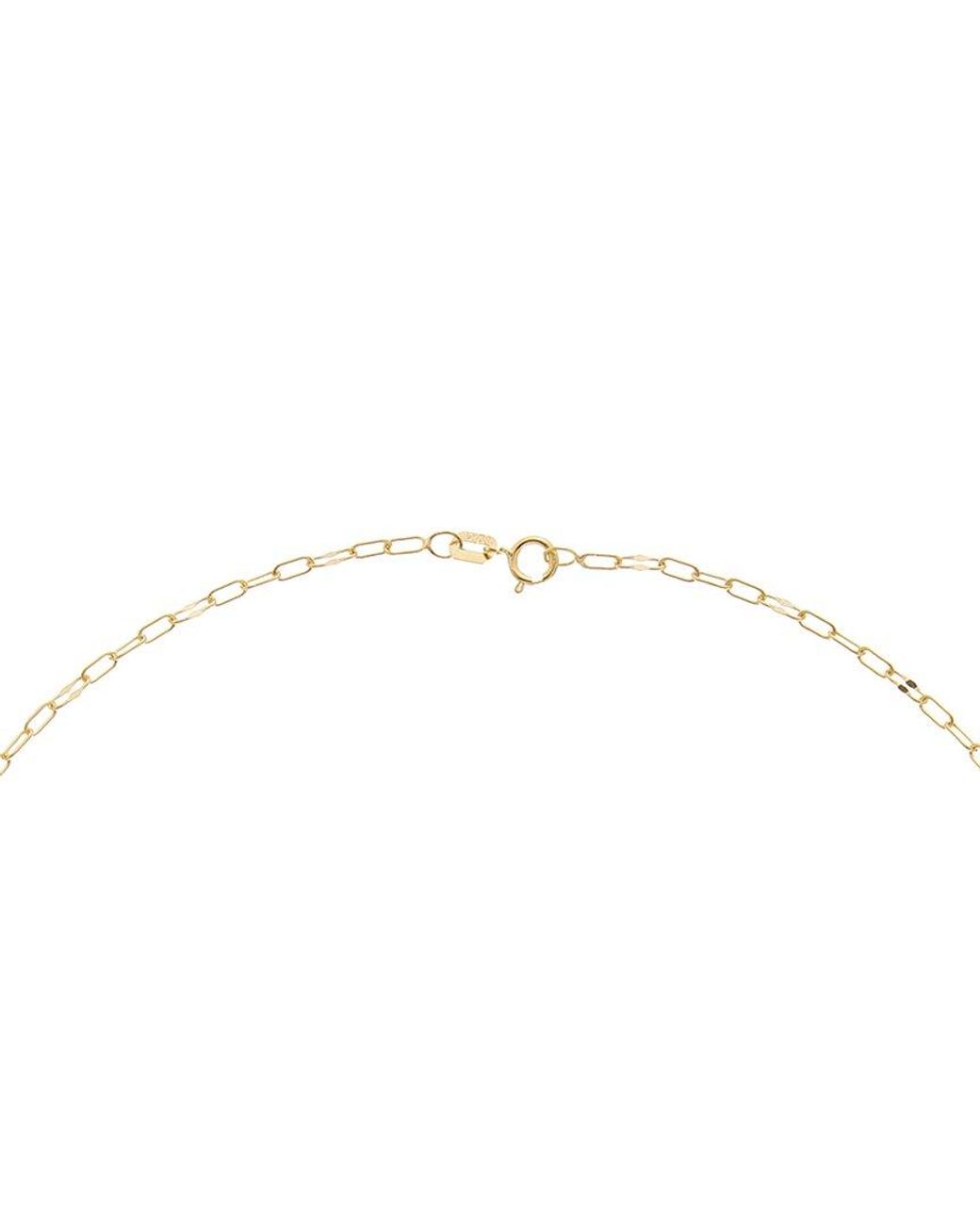 Italian Gold White 10K Mirror Flat Link Station Paperclip Necklace