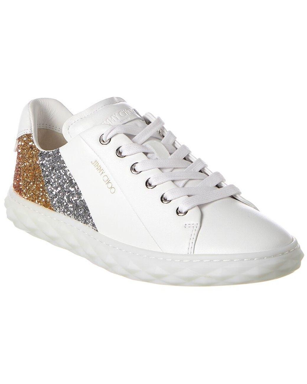 Jimmy Choo Diamond Light/f Leather & Glitter Sneaker in White | Lyst UK