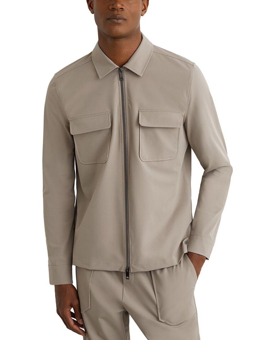Reiss Gray Ascend Technical Zip T Casual Shirt for men