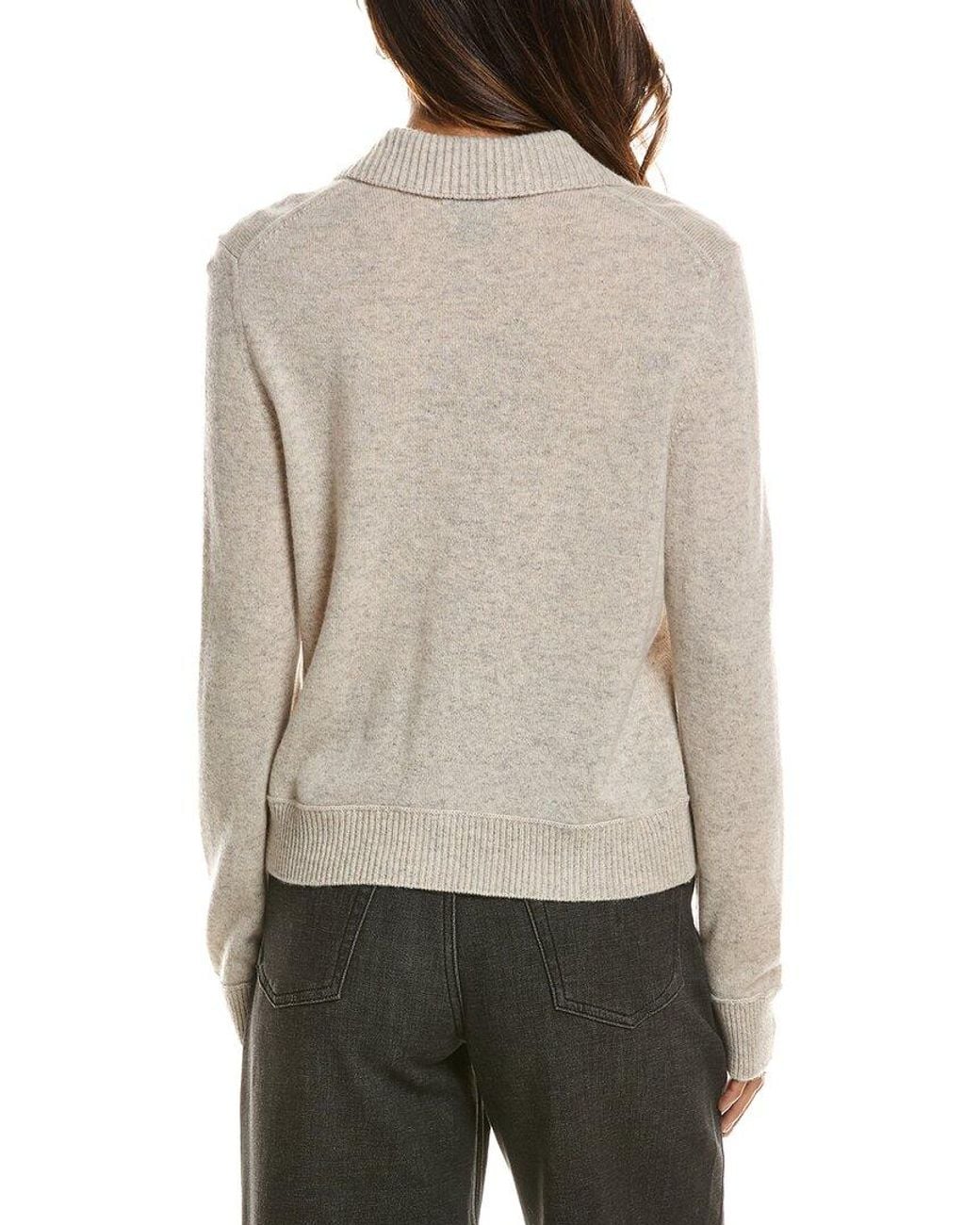 Forte Natural Rib Trim Wool & Cashmere-Blend Polo Cardigan