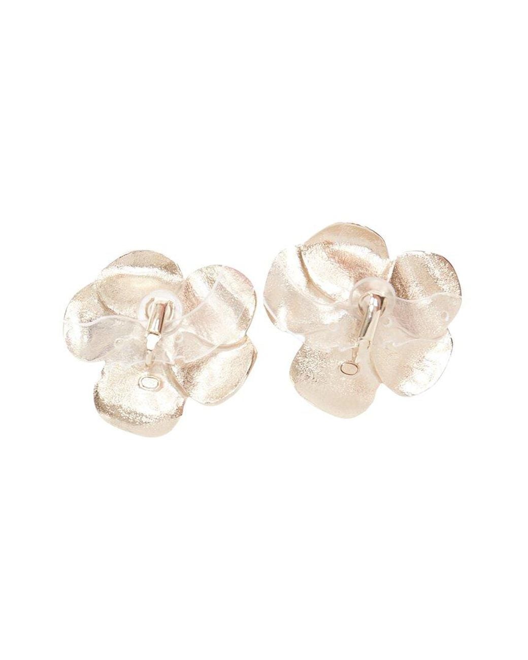 Chanel White 2024 Camellia Cc Crystal Earrings (Authentic Pre-Loved)