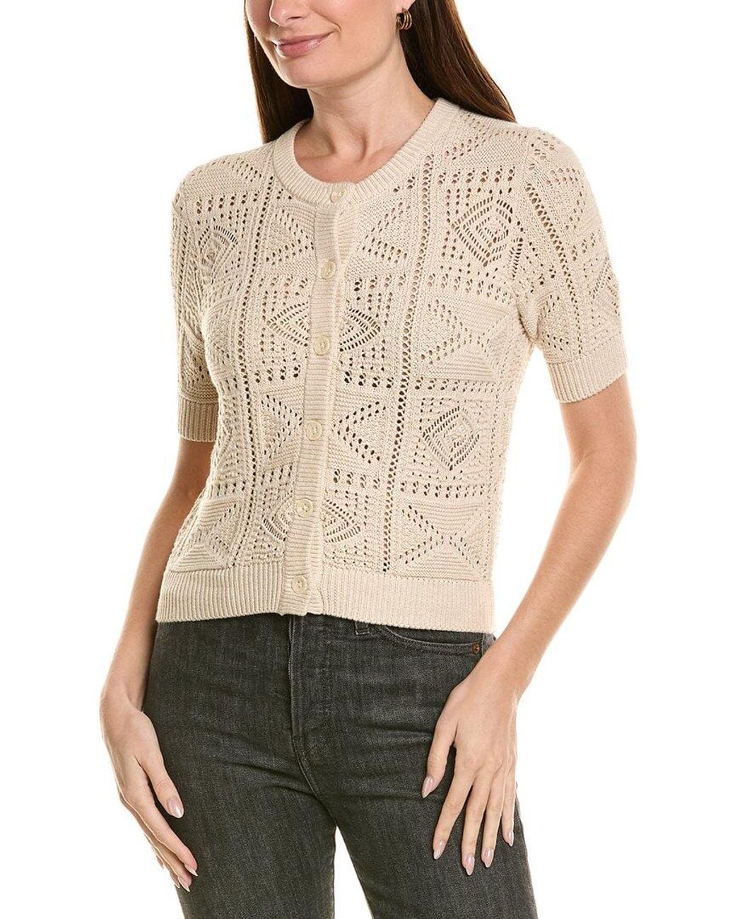 Autumn Cashmere White Cotton By Tile Stitch Cardigan