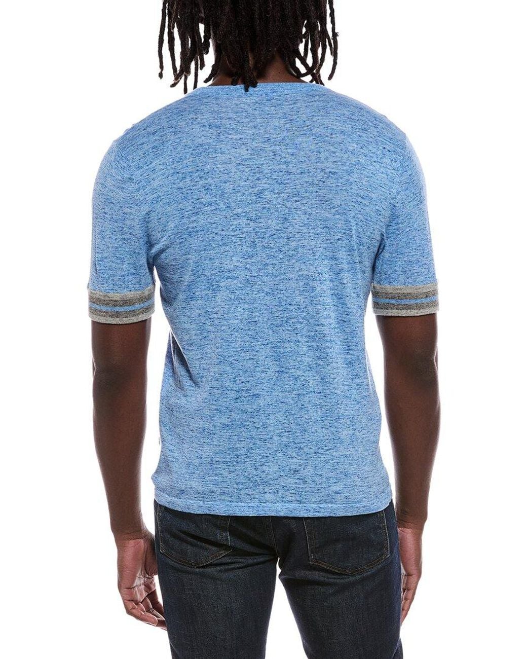 Autumn Cashmere Blue Striped Trim Henley Shirt for men