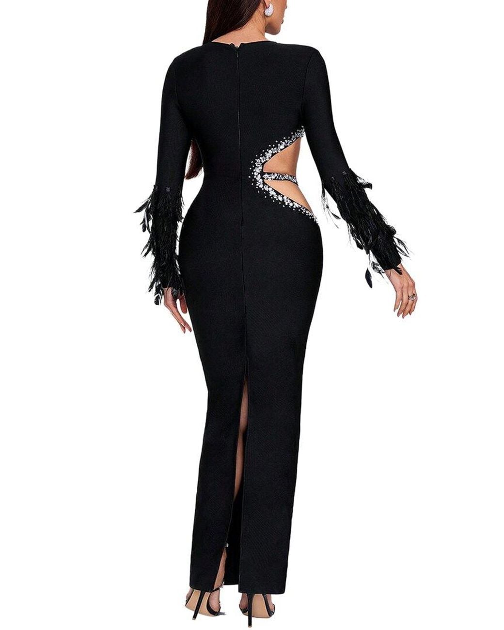 Dilireba Black Long Sleeve Solid Maxi Dress