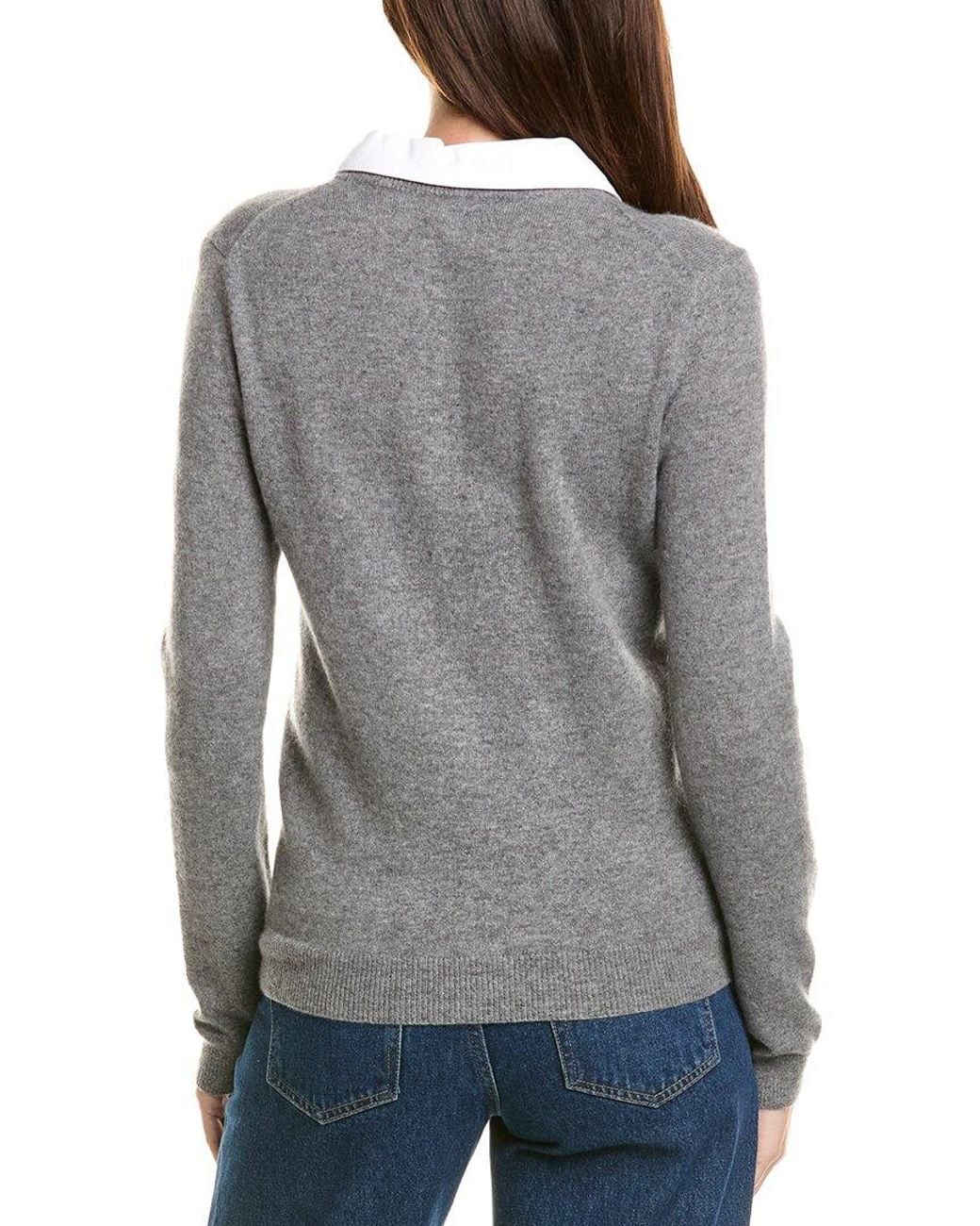 InCashmere Gray Removable Collar 100% Cashmere Cardigan