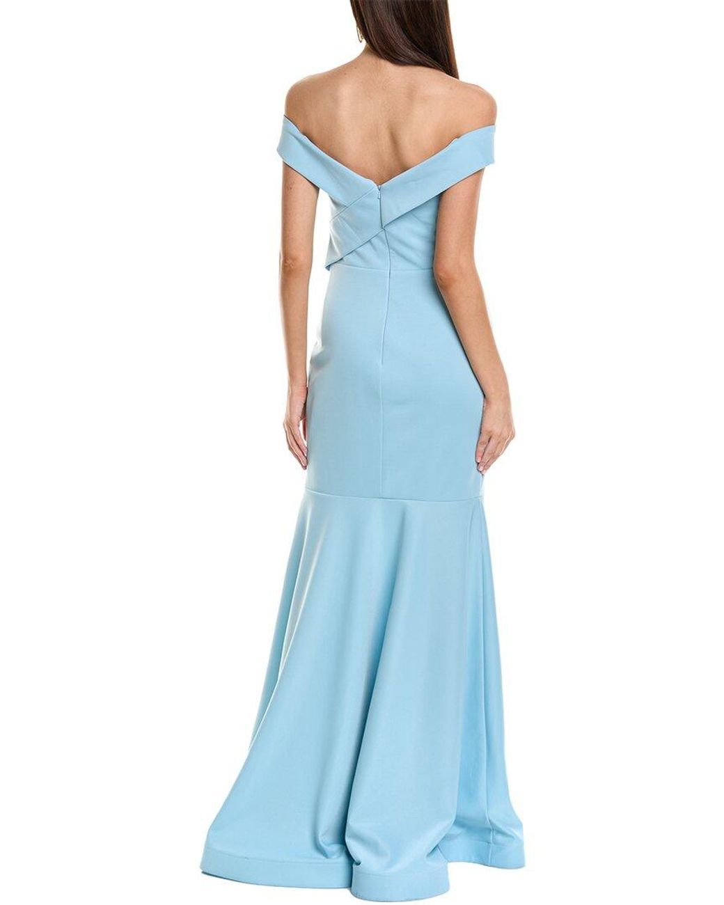 Rene Ruiz Blue Off-The-Shoulder Mermaid Gown