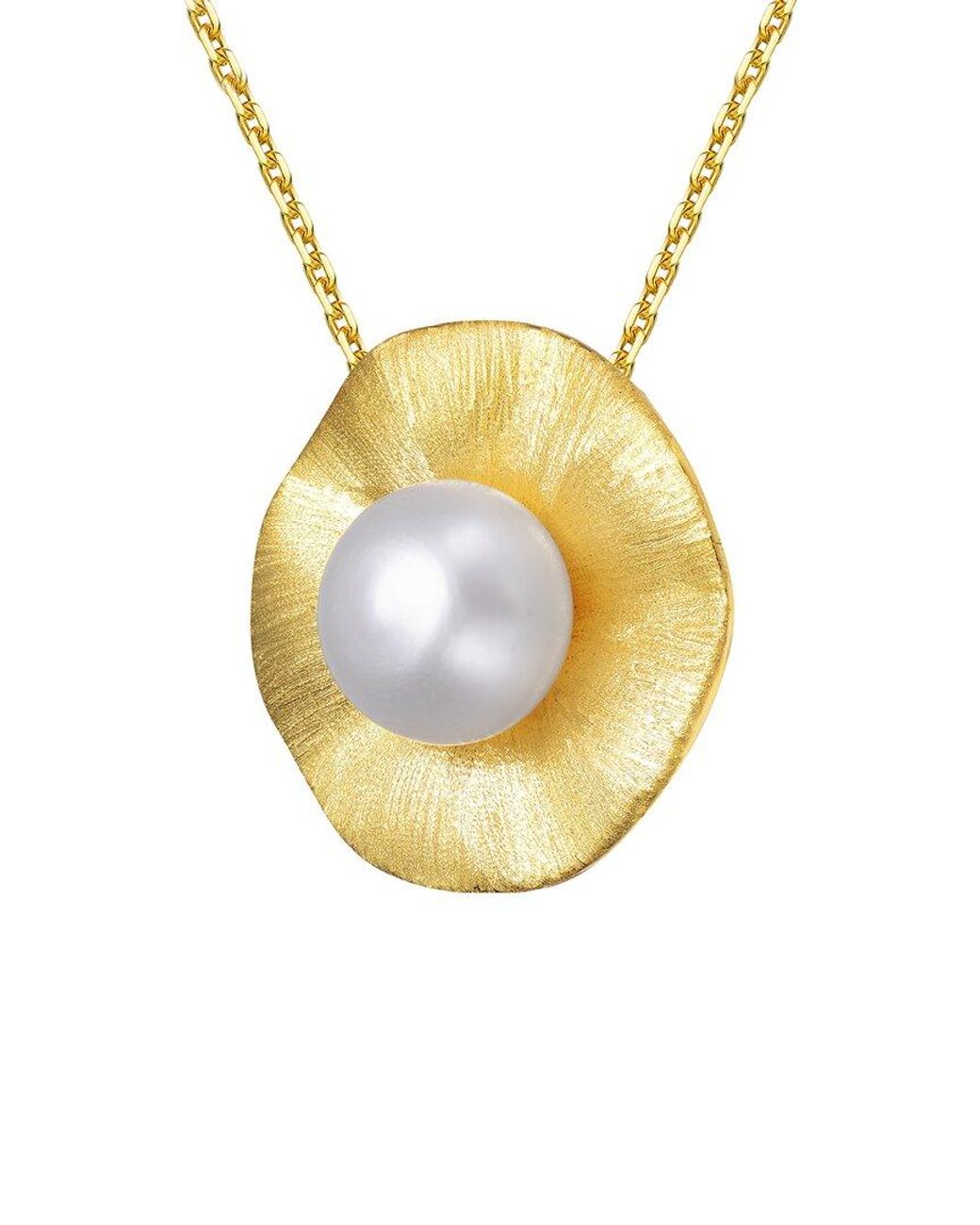 Genevive Jewelry Metallic 14k Over Silver Pearl Pendant Necklace