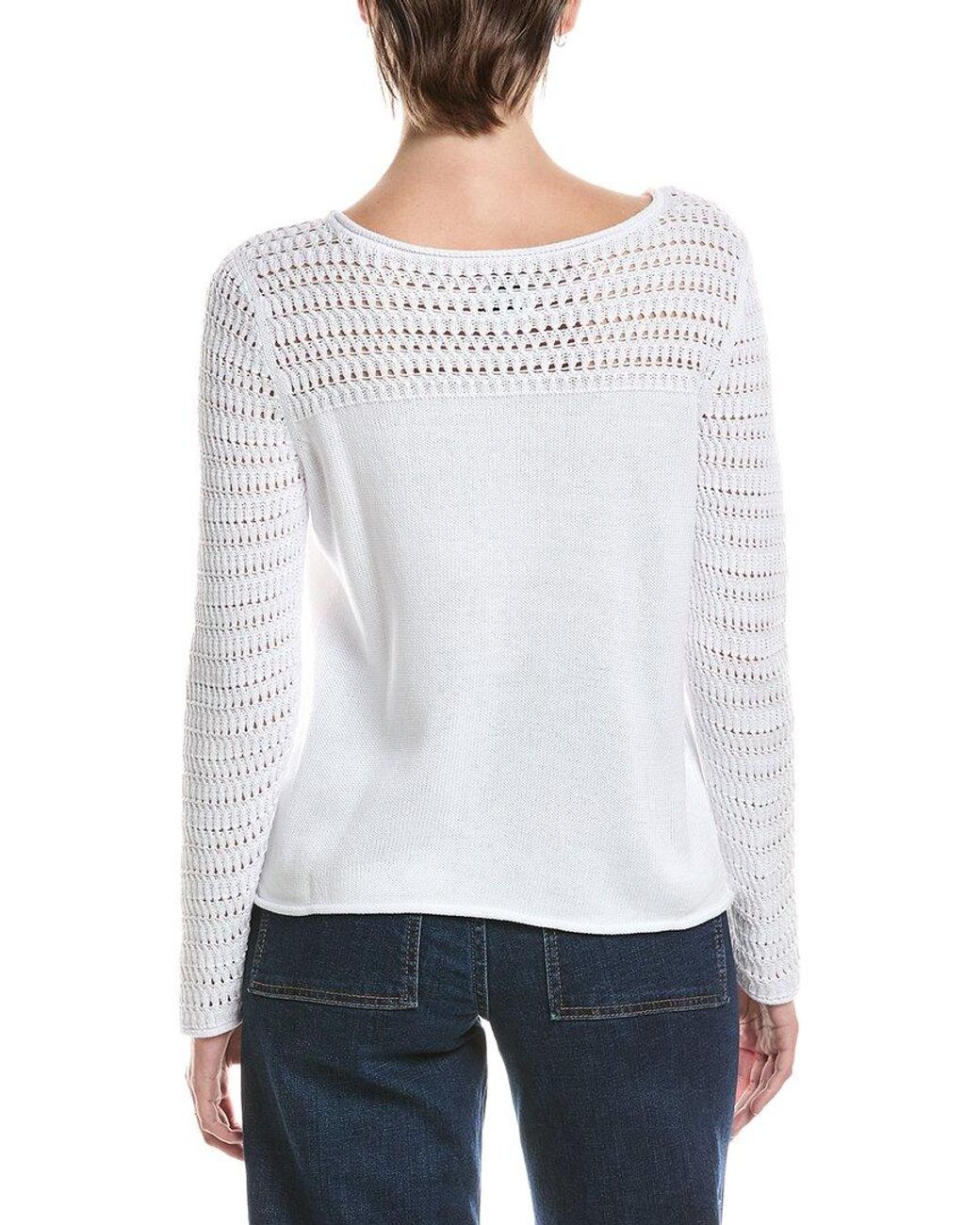 NIC+ZOE White Placed Pointelle Sweater