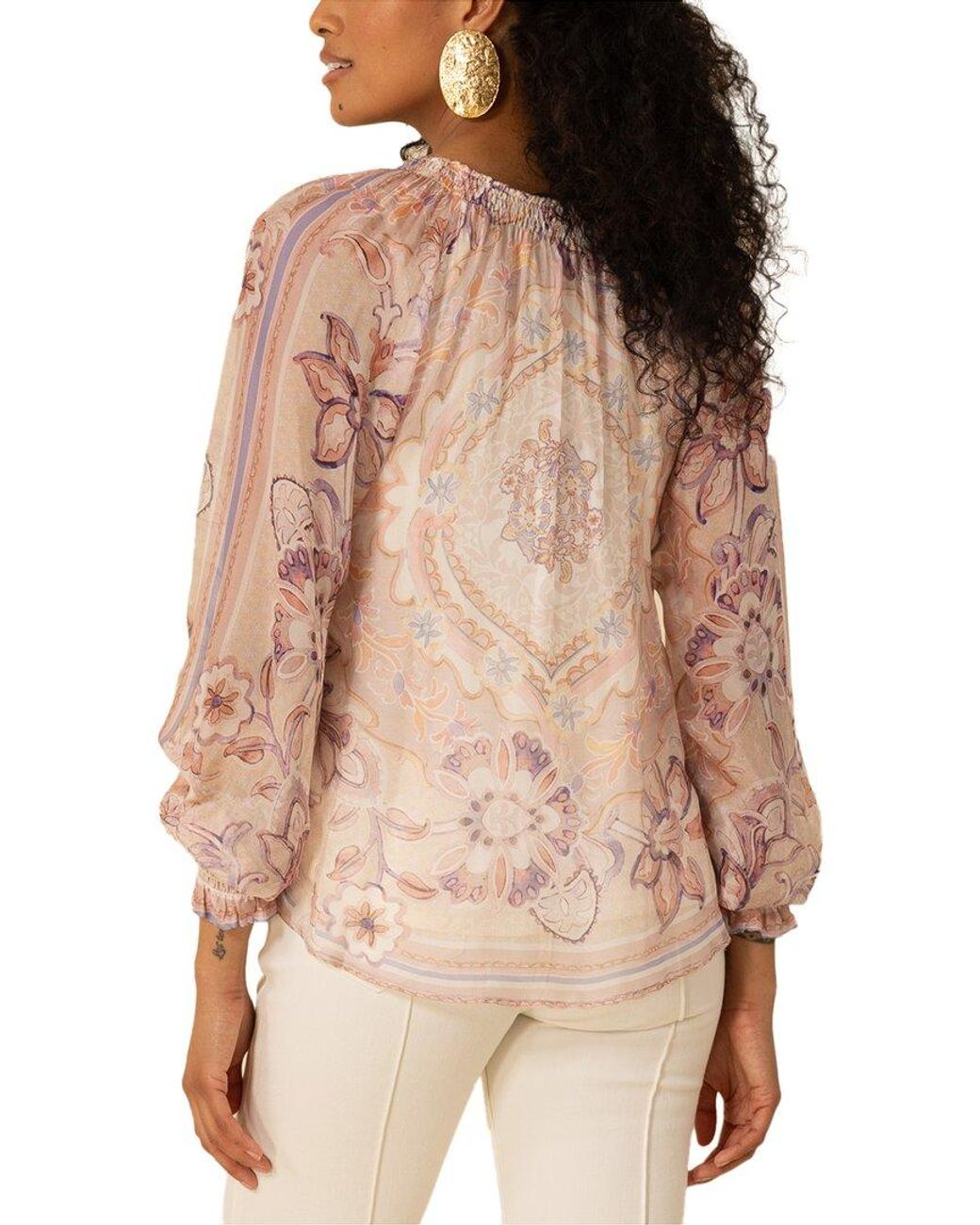 Hale Bob Natural Michaela Silk-Blend Blouse