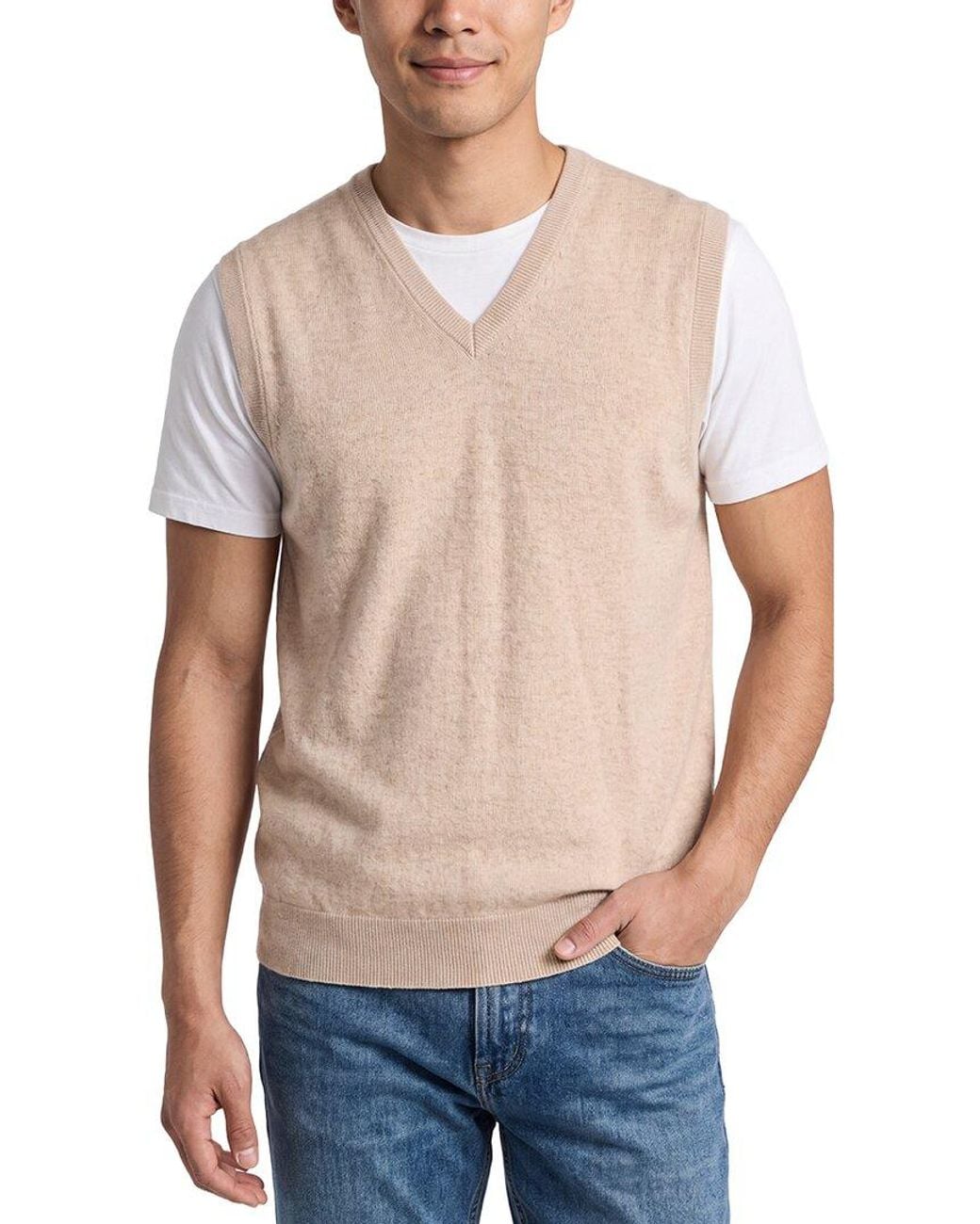 N.Peal Cashmere Blue Westminster Slipover Cashmere Vest for men
