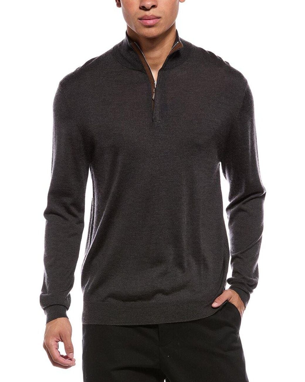 N.Peal Cashmere Black Regent Fine Gauge Cashmere & Silk-Blend 1/2-Zip Sweater for men
