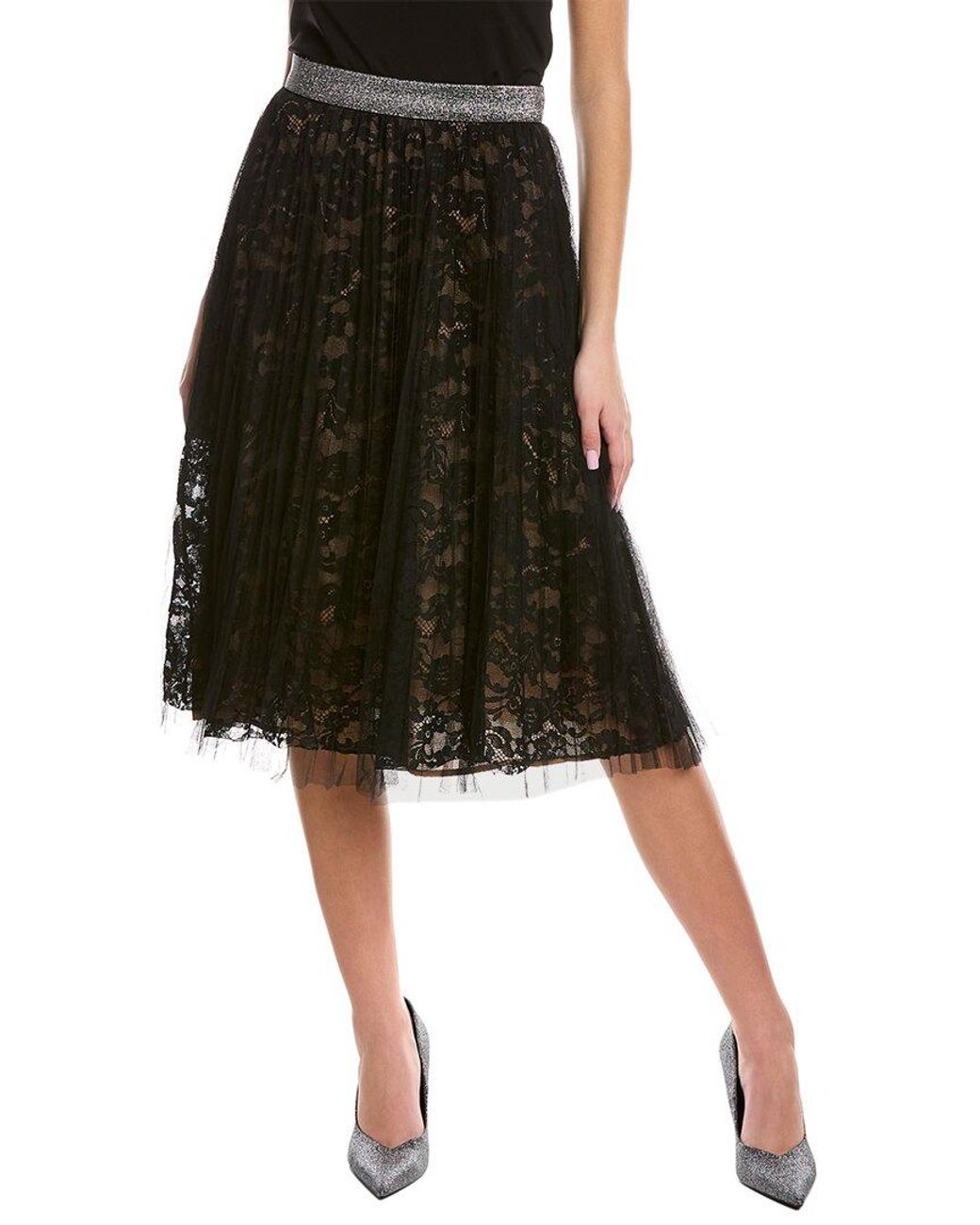 Gracia Pleated Lace Skirt in Black | Lyst