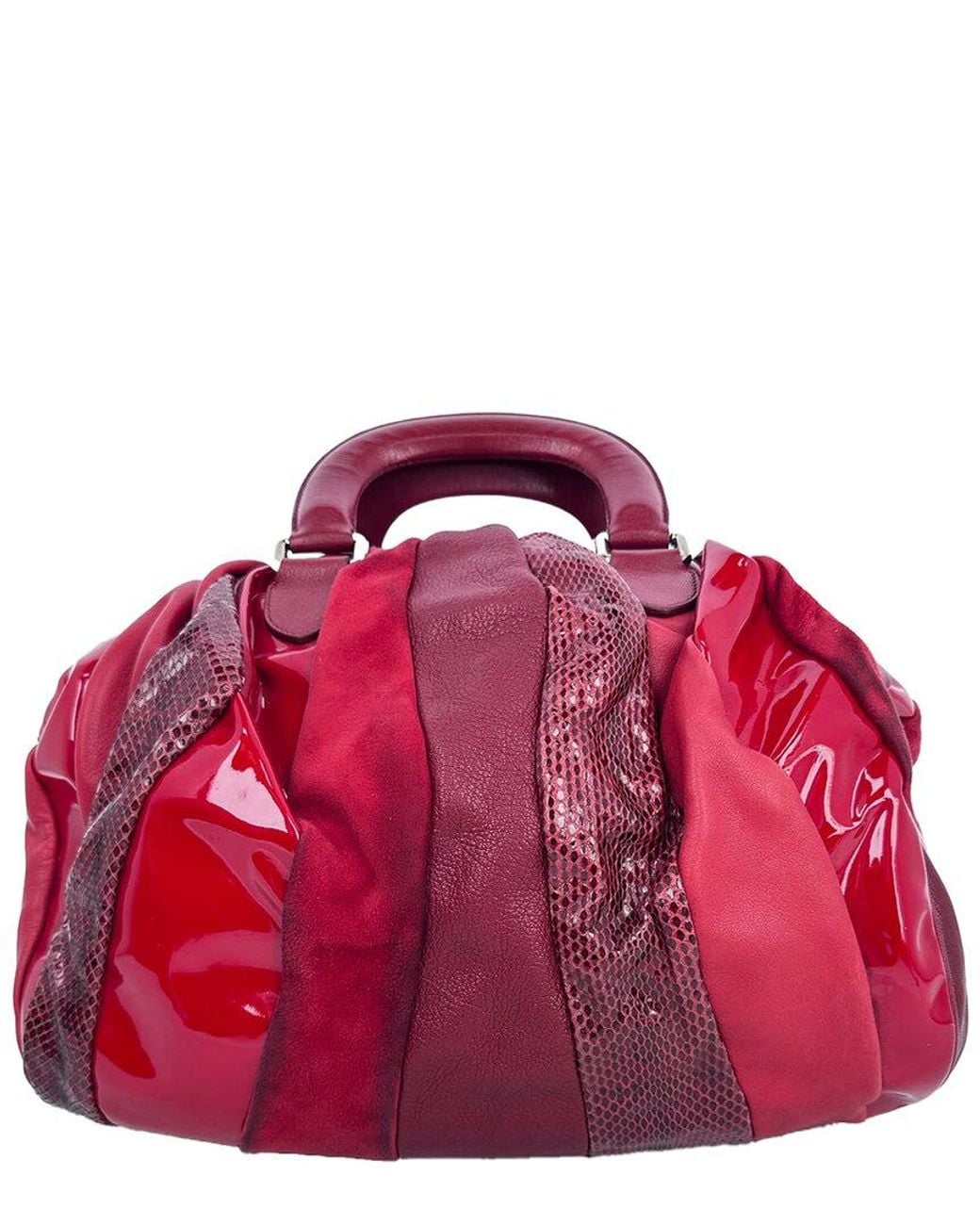 Dolce & Gabbana Red Burgundy Leather Snakeskin-accent Top Handle Bag