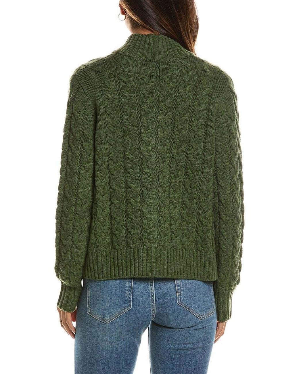 Forte Green Cable Zip Mock Neck 100% Cashmere Cardigan