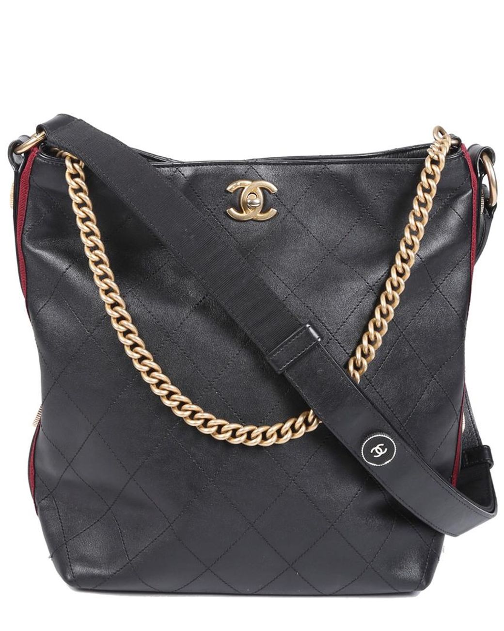 Chanel Black & Red Quilted Leather Button Up Hobo Bag | Lyst