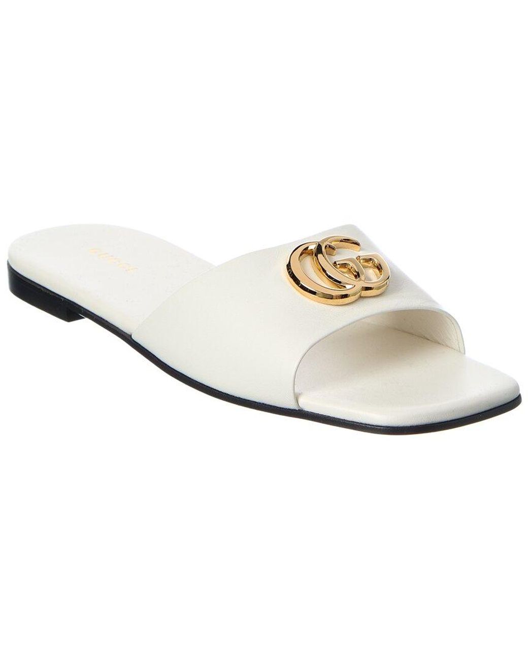 Gucci White Double G Leather Sandal