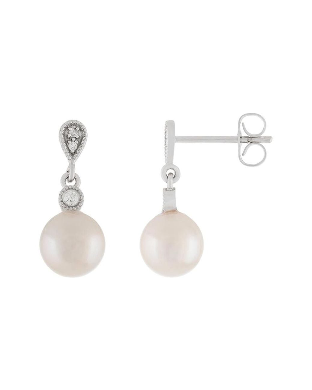 Splendid White 14K 0.06 Ct. Tw. Diamond 7-7.5Mm Akoya Pearl Earrings