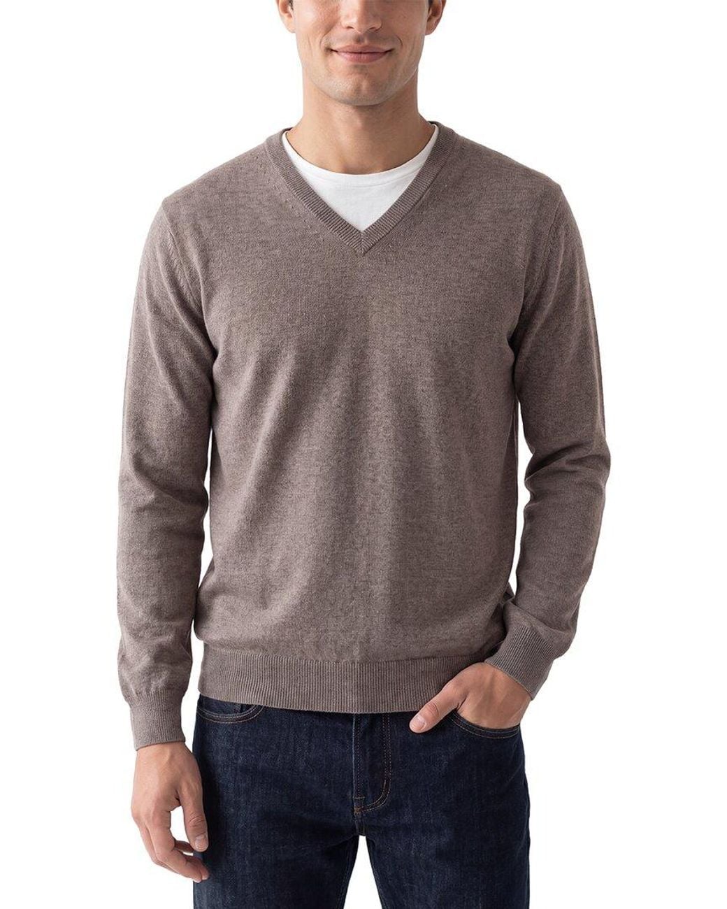 N.Peal Cashmere Gray Burlington Cashmere V-Neck Sweater for men