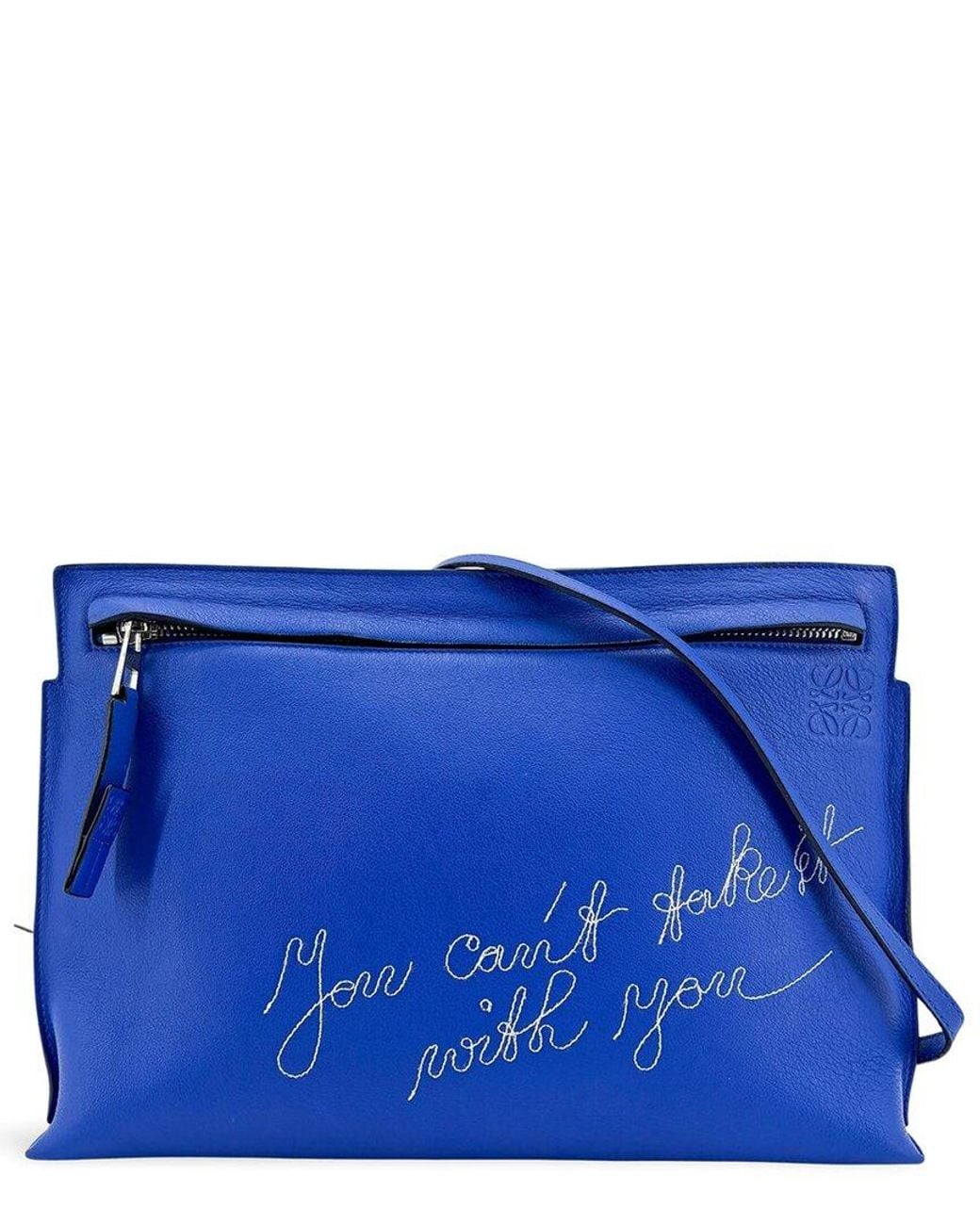 Loewe Blue Calfskin T Pouch 'You Can'T Take It With You' Shoulder Bag (Authentic Pre-Loved)