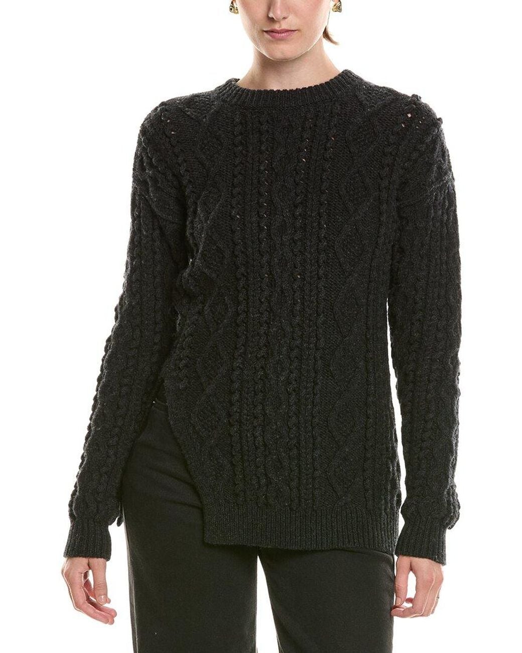 3.1 Phillip Lim Black Wool Popcorn Cable Sweater