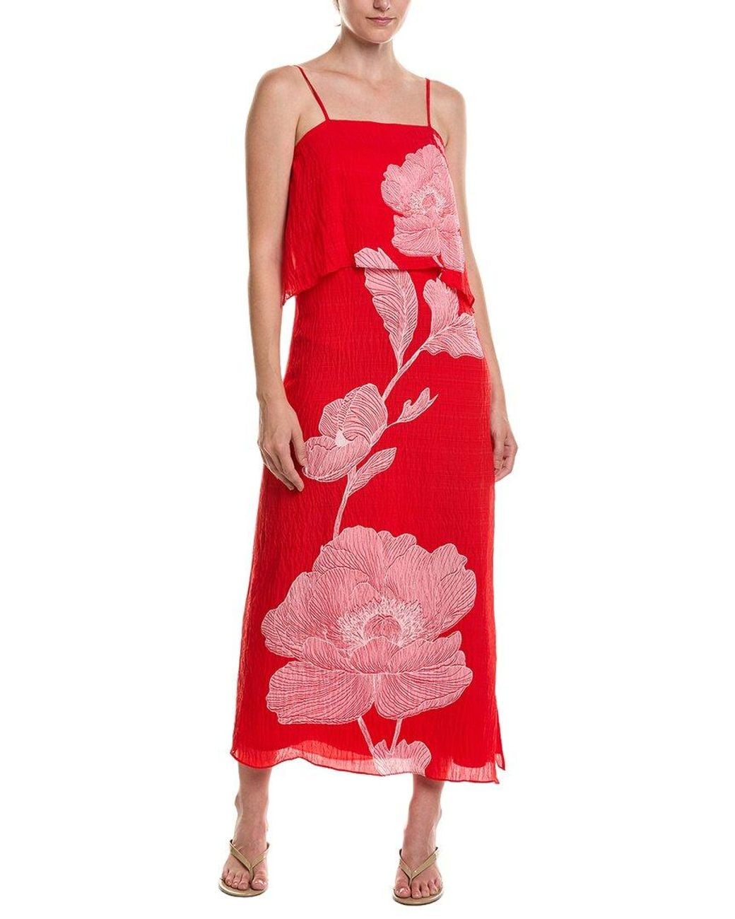 Vince Camuto Red Four Tier Overlay Midi Dress