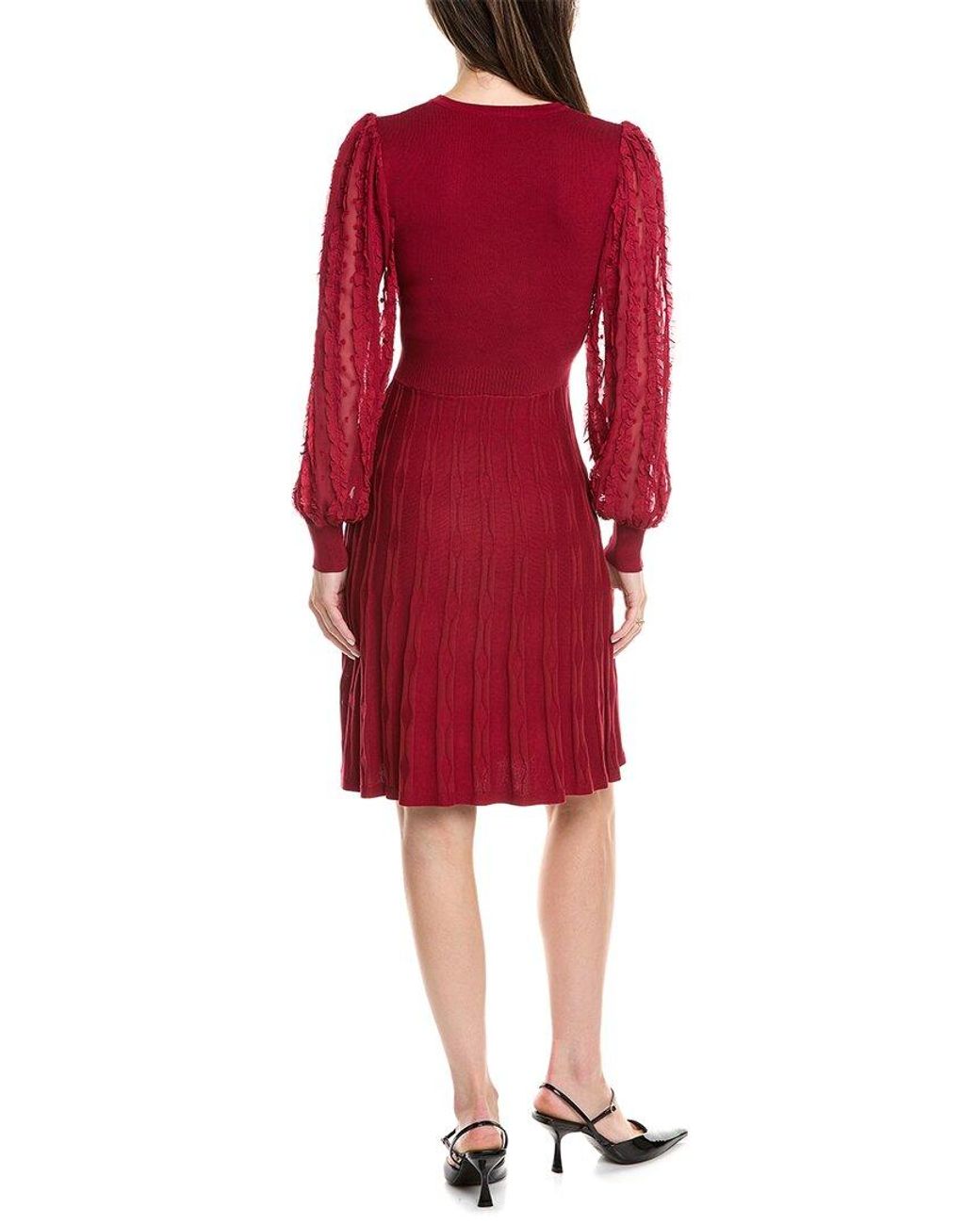 Nanette Lepore Red Chiffon Sleeve Sweaterdress