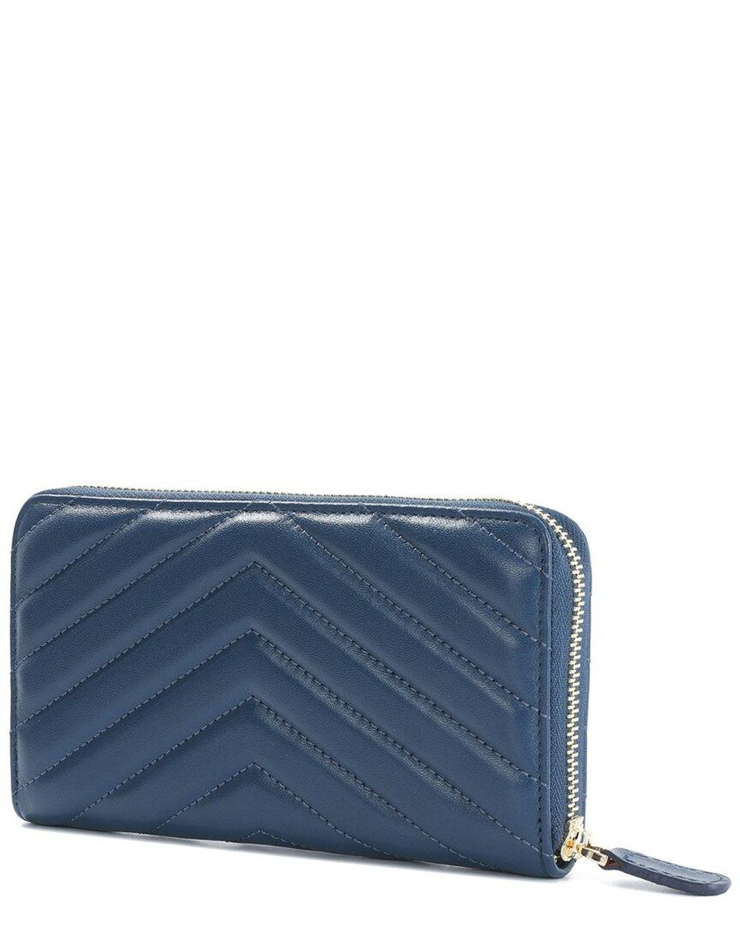 Tiffany & Fred Paris Blue V-Shape Quilted Leather Wallet