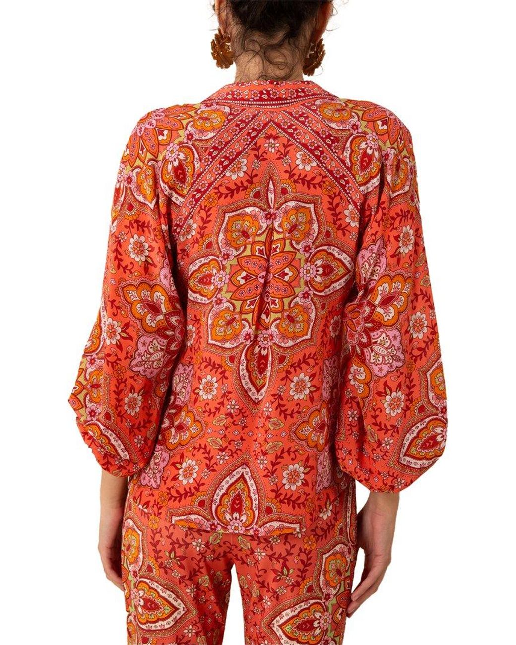 Hale Bob Red Braelynn Silk Top
