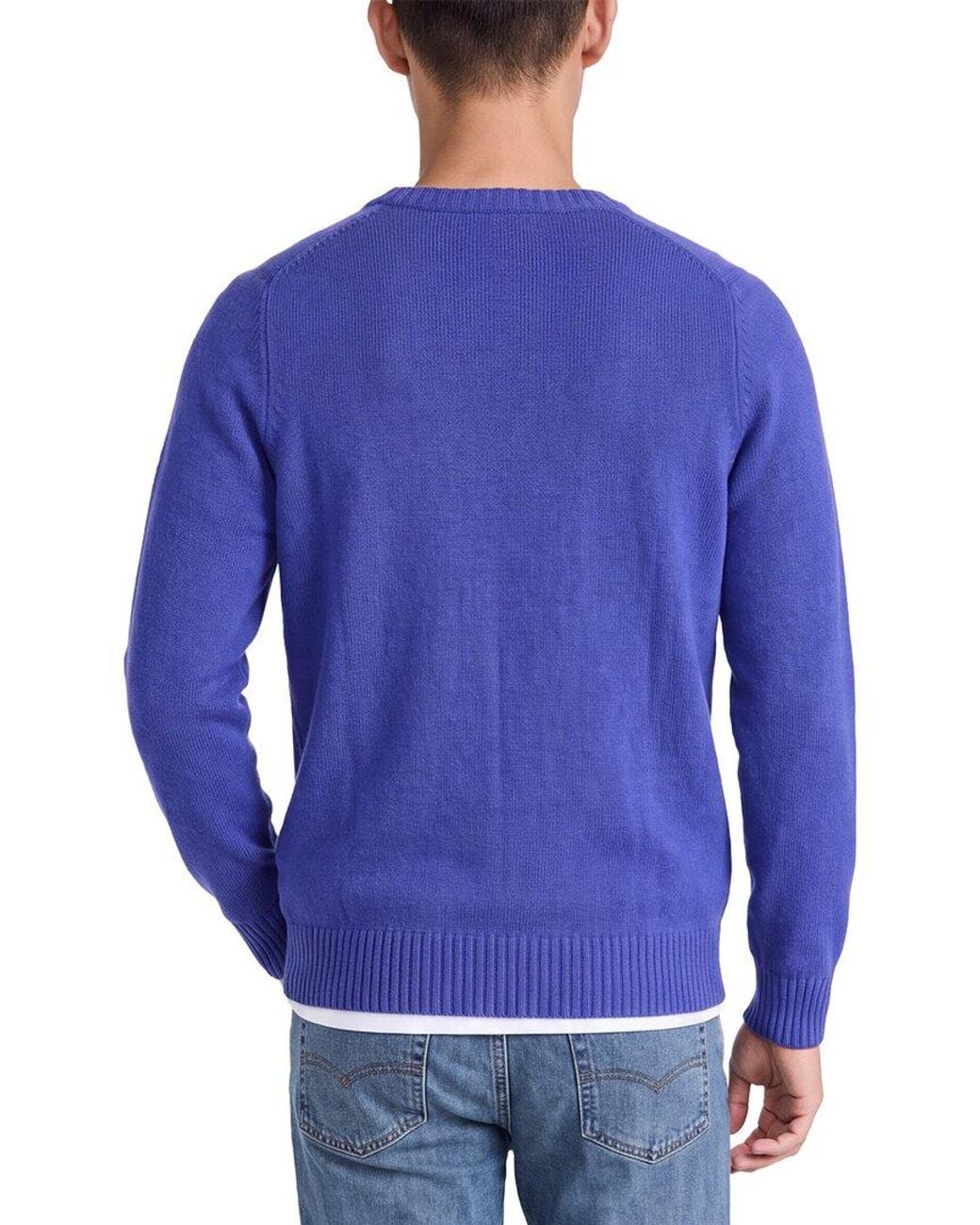 N.Peal Cashmere Blue Raglan 100% Cashmere Crewneck Sweater for men