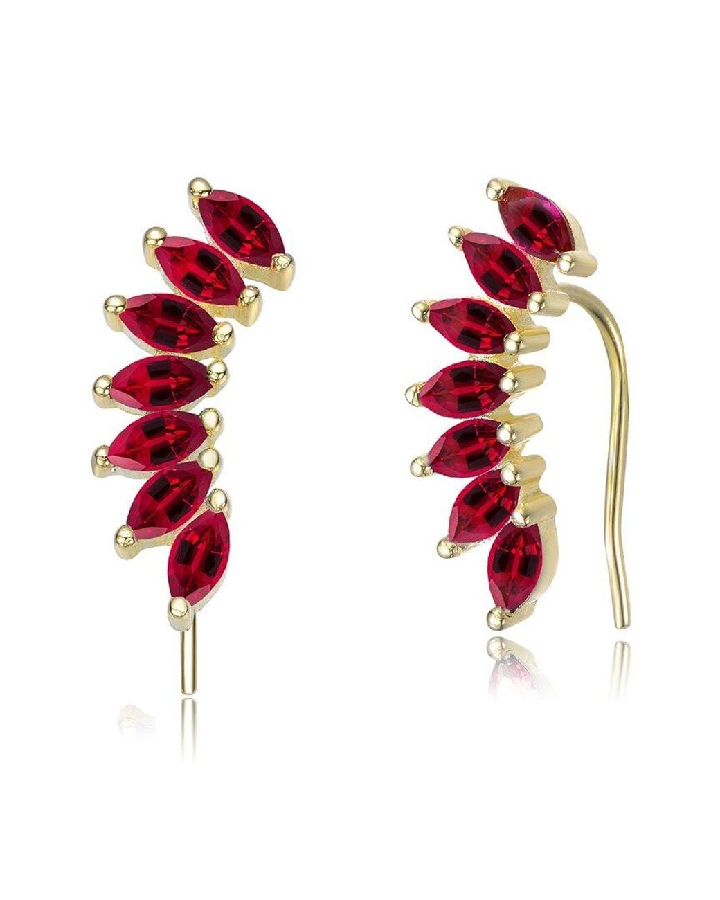 Genevive Jewelry Red 14k Over Silver Cz Crawler Earrings