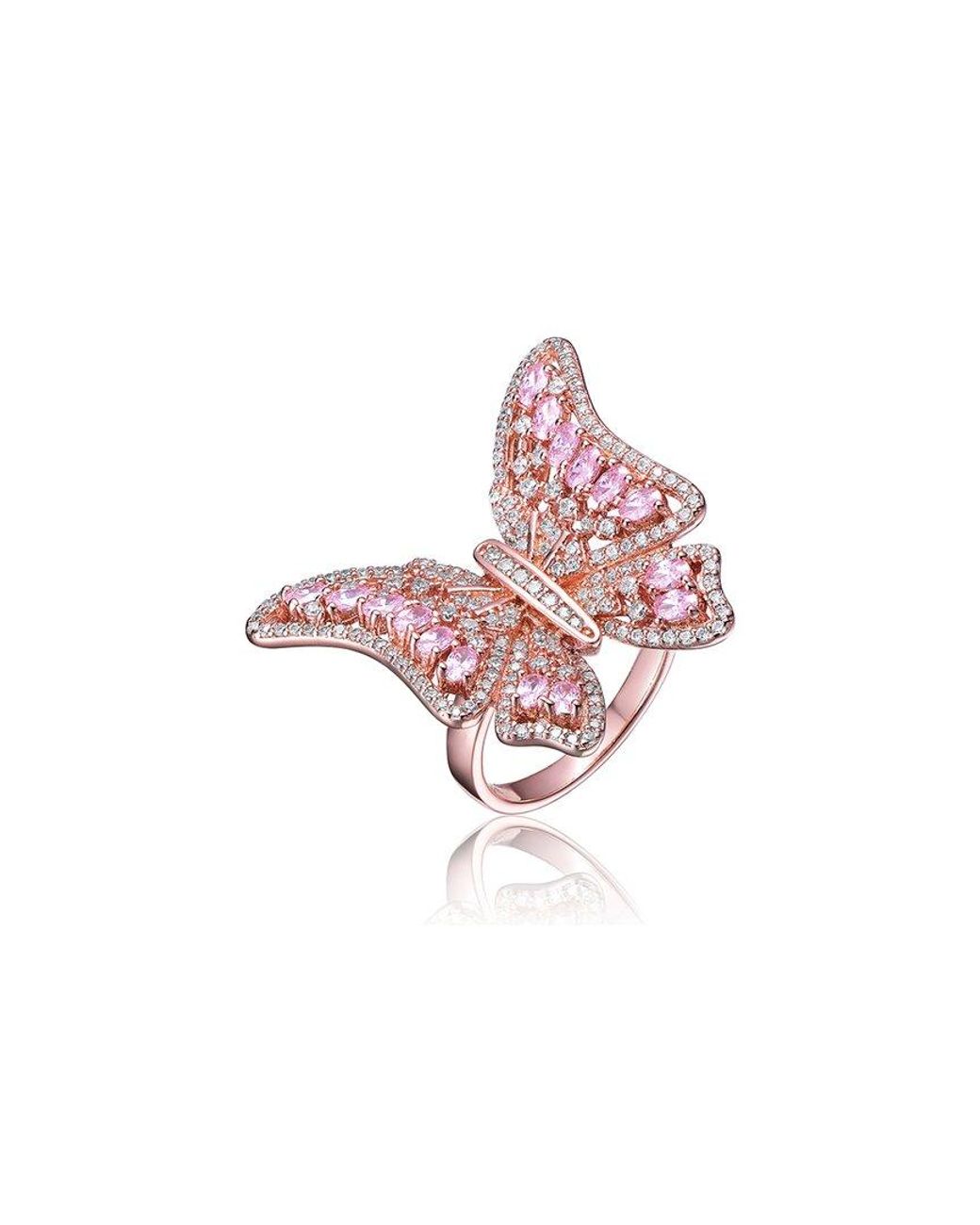 Rachel Glauber Pink 18k Rose Gold Plated Cz Butterfly Ring