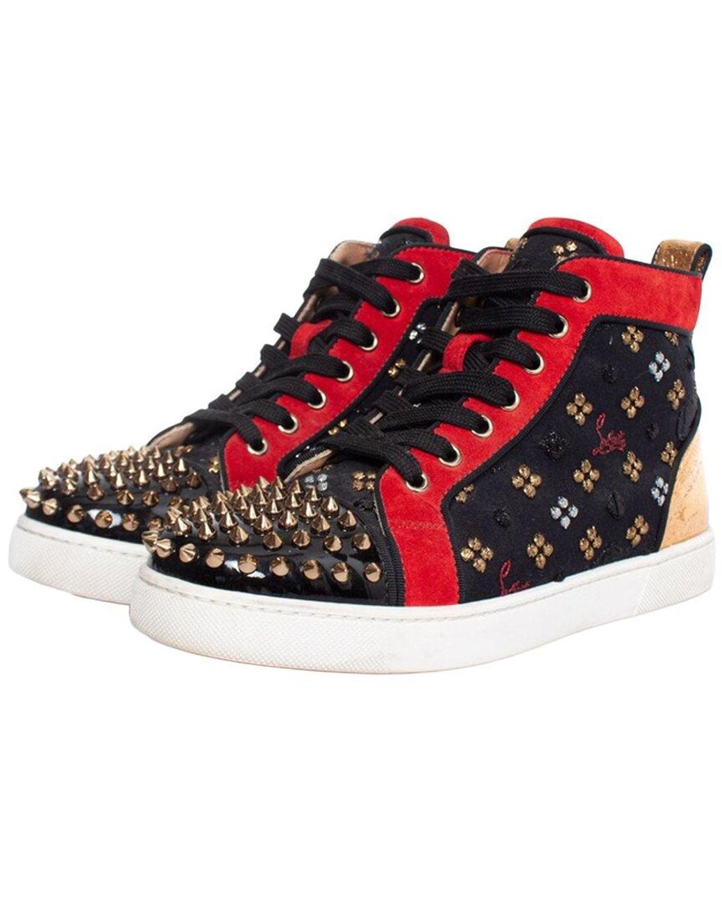 Christian Louboutin Red Suede Lou Spike High-Top Sneaker (Authentic Pre- Loved)
