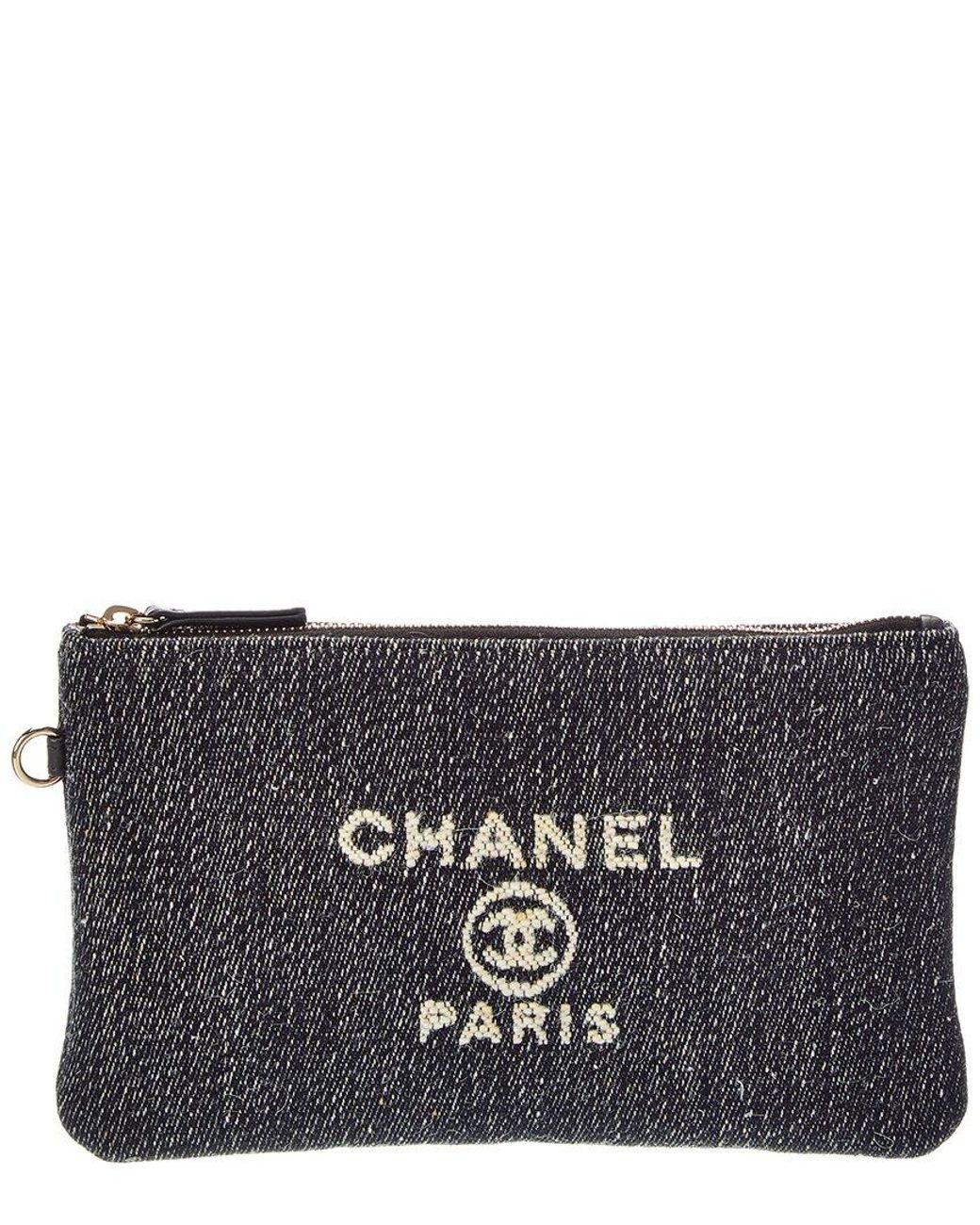 Chanel Black Dark Blue Denim Denim Small Deauville Zipped Pouch (authentic Pre- Loved)