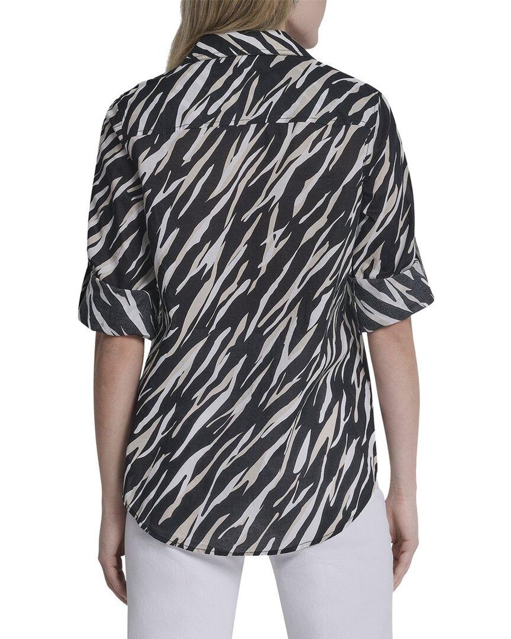 DKNY Black Printed Roll Tab Shirt