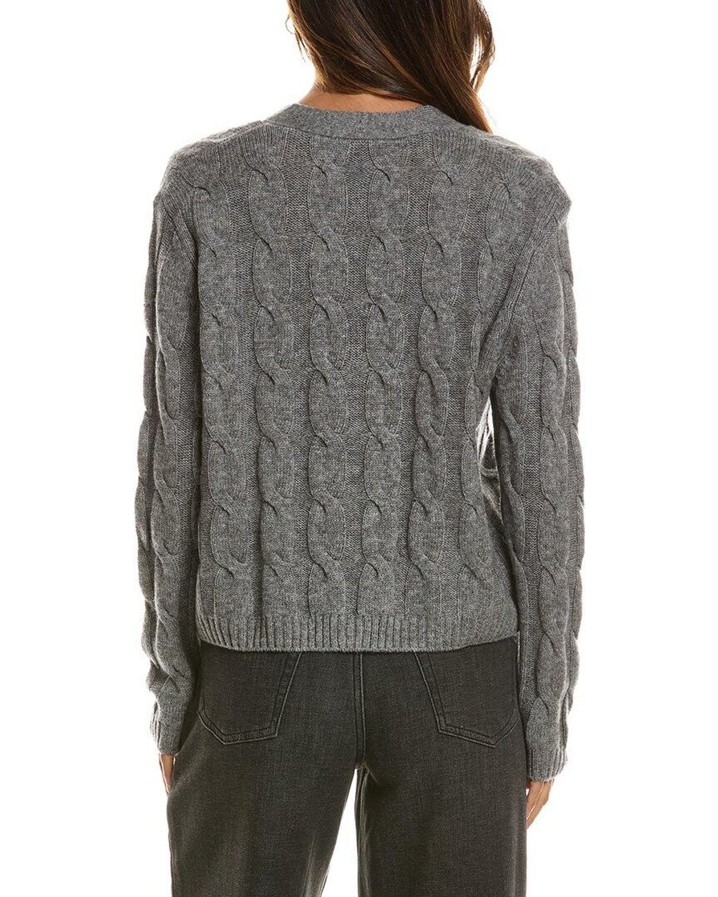Forte Gray Cable V-neck Wool & Cashmere-blend Cardigan