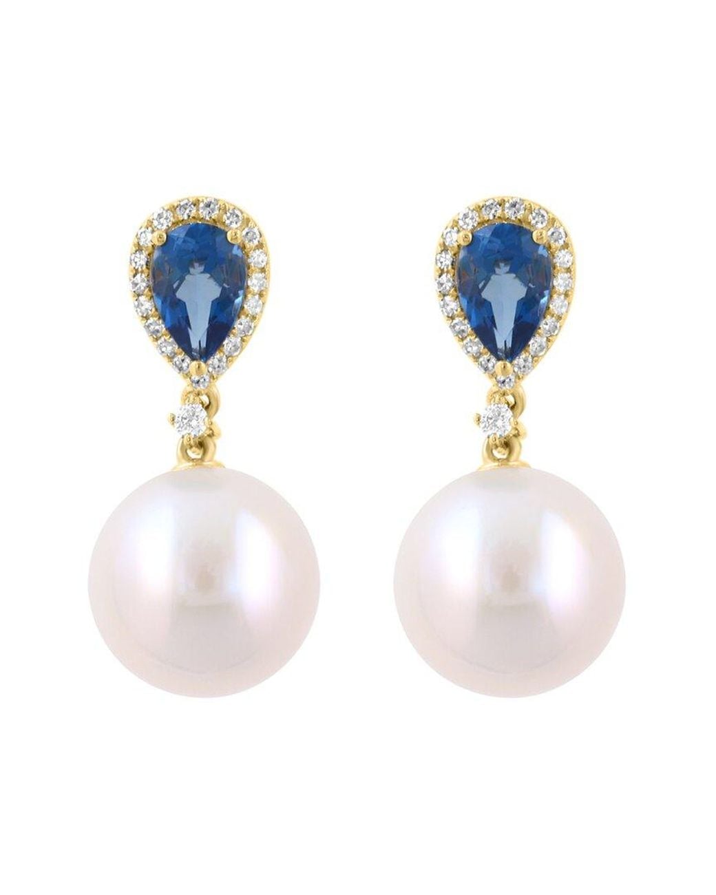 Effy Fine Jewelry White 14K 0.99 Ct. Tw. Diamond & London Topaz & 9.5Mm Pearl Earrings