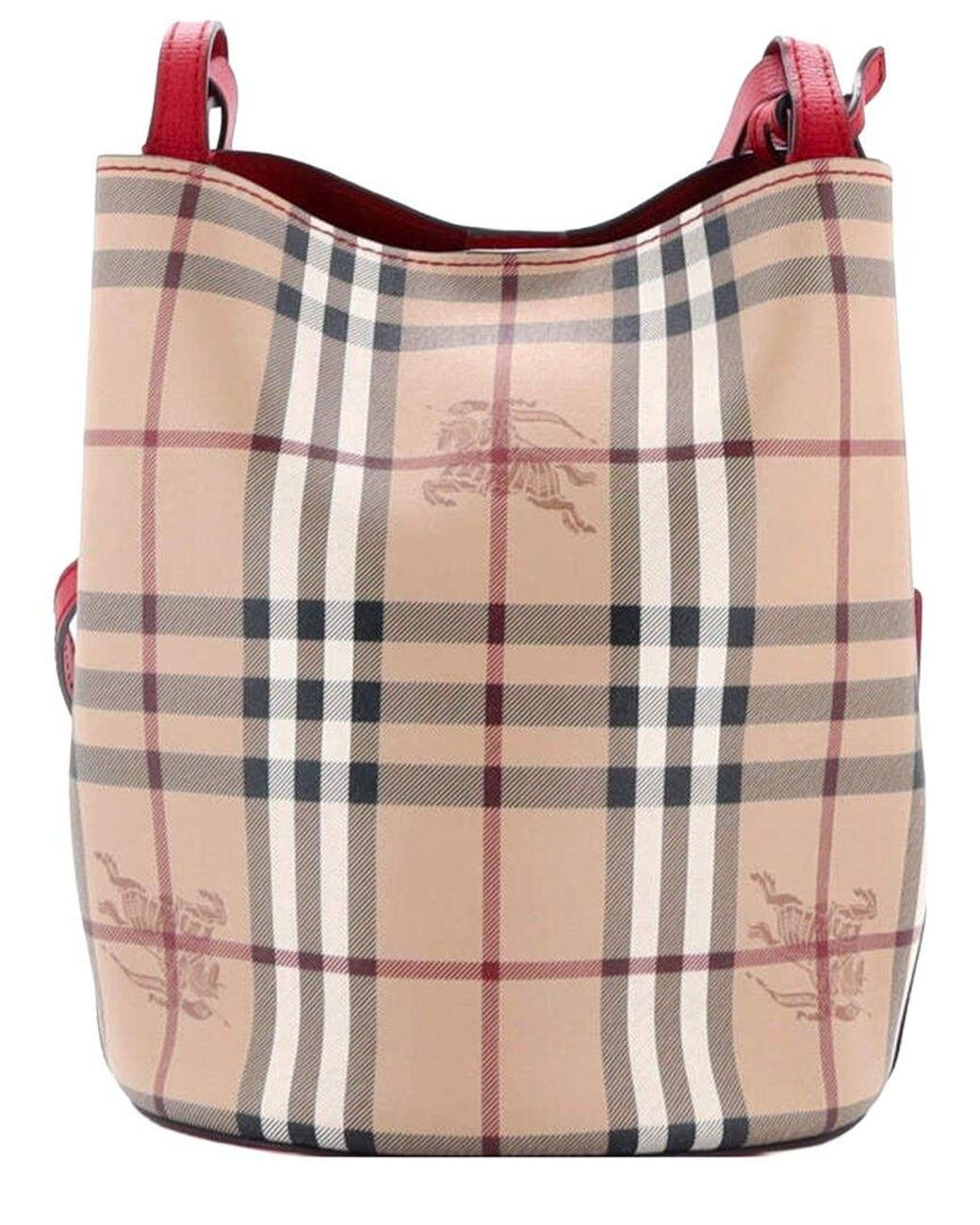 Burberry Pink Haymarket Coated Canvas Lorne Bucket Bag Small (Authentic Pre-Loved)