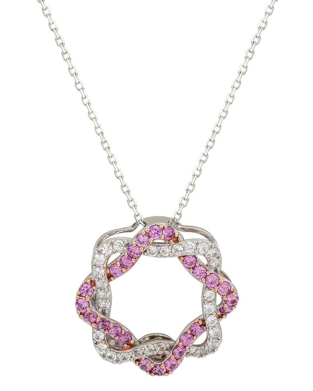 Suzy Levian Pink Silver 0.02 Ct. Tw. Diamond & Sapphire Circle Pendant