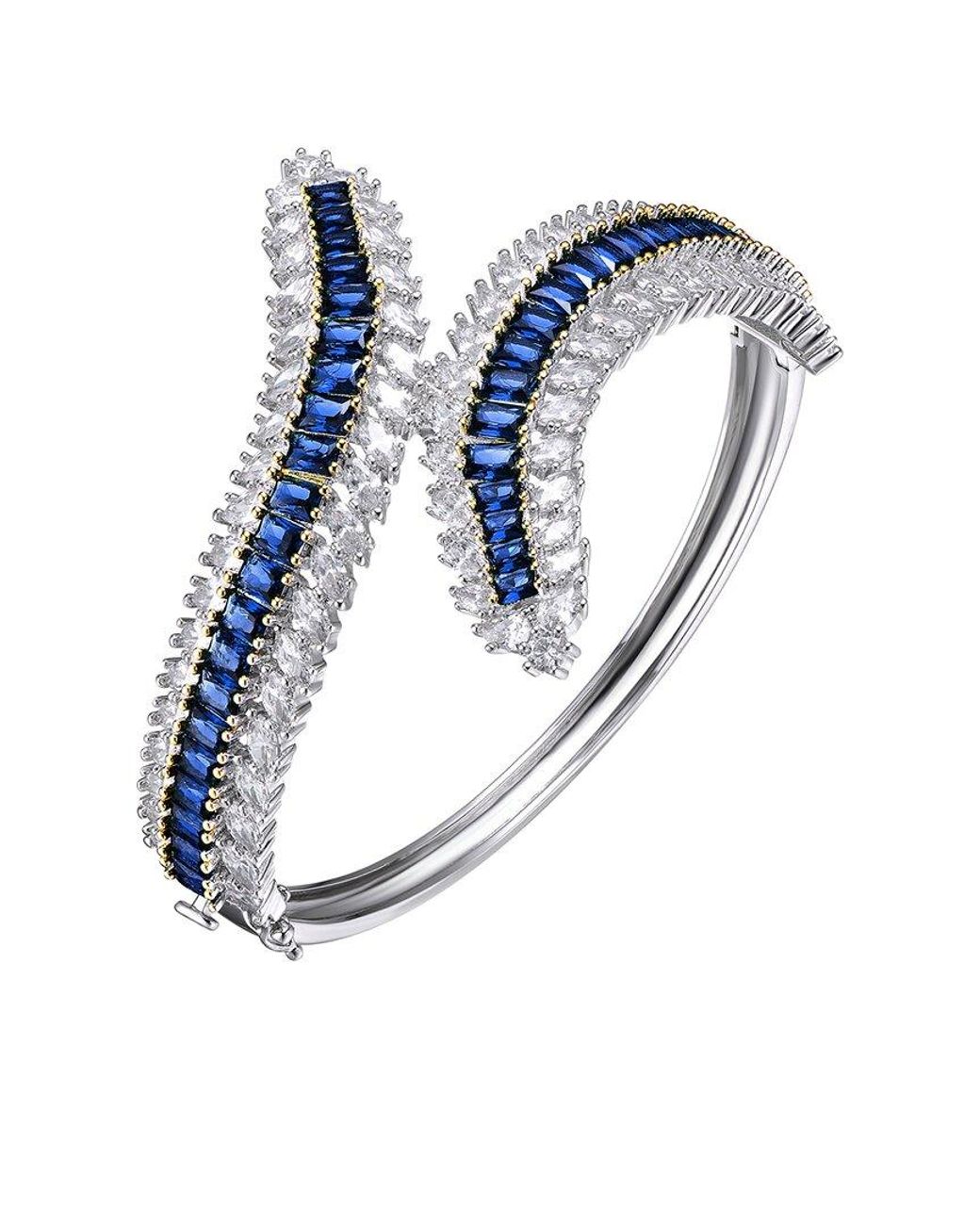 Genevive Jewelry Blue Two-tone Over Silver Cz Bangle Bracelet