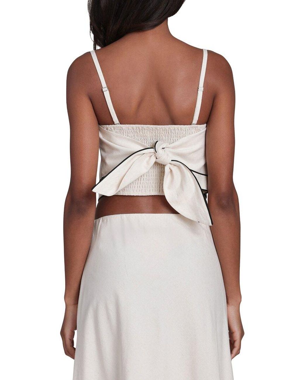 Avec Les Filles White Linen-Blend Scarf Top