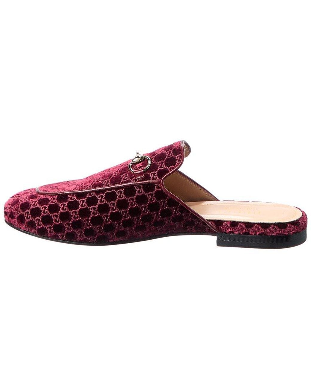 Gucci Red Princetown Gg Velvet Mule