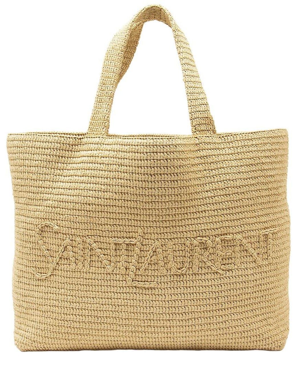 Saint Laurent Natural Beige Raffia Logo Tote (authentic Pre-loved)