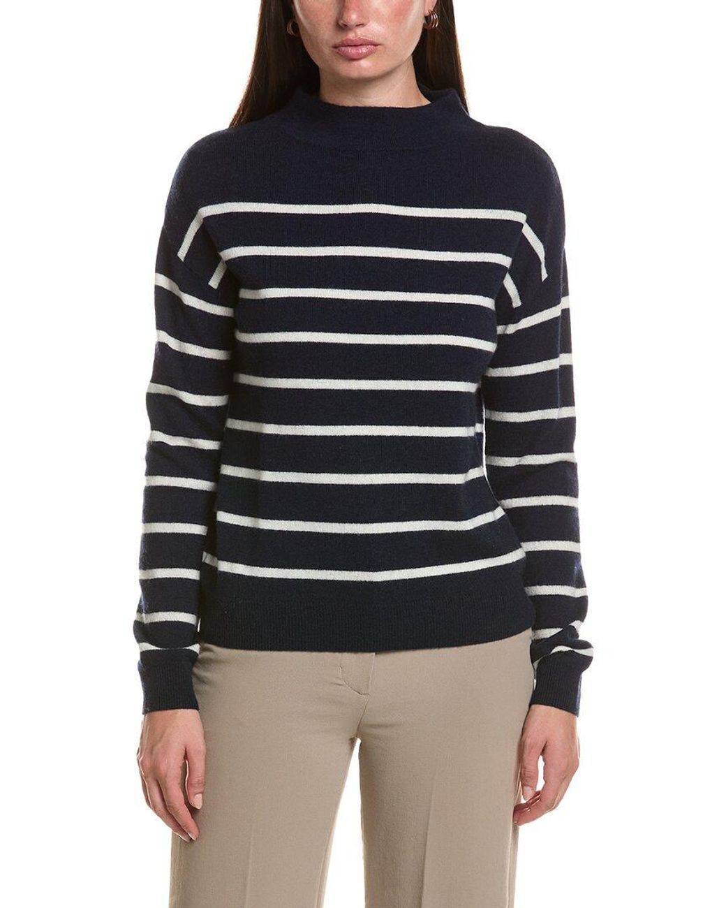 Bruno Magli Black Jersey Striped Funnel Neck Wool & Cashmere-blend Sweater