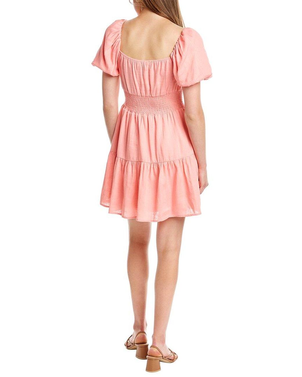 DNT Pink Smocked Linen-Blend Mini Dress