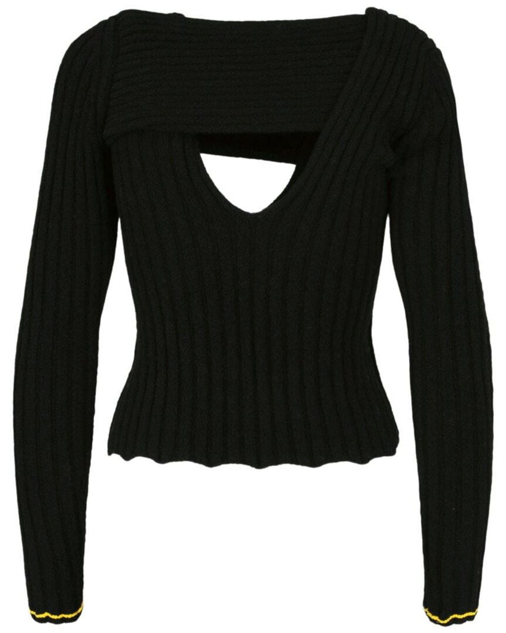 Bottega Veneta Black Boucle Ribbed V-Neck Sweater