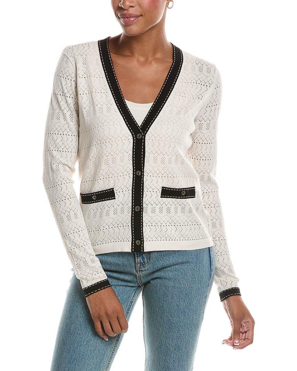 Autumn Cashmere White Pointelle V-Neck Cardigan