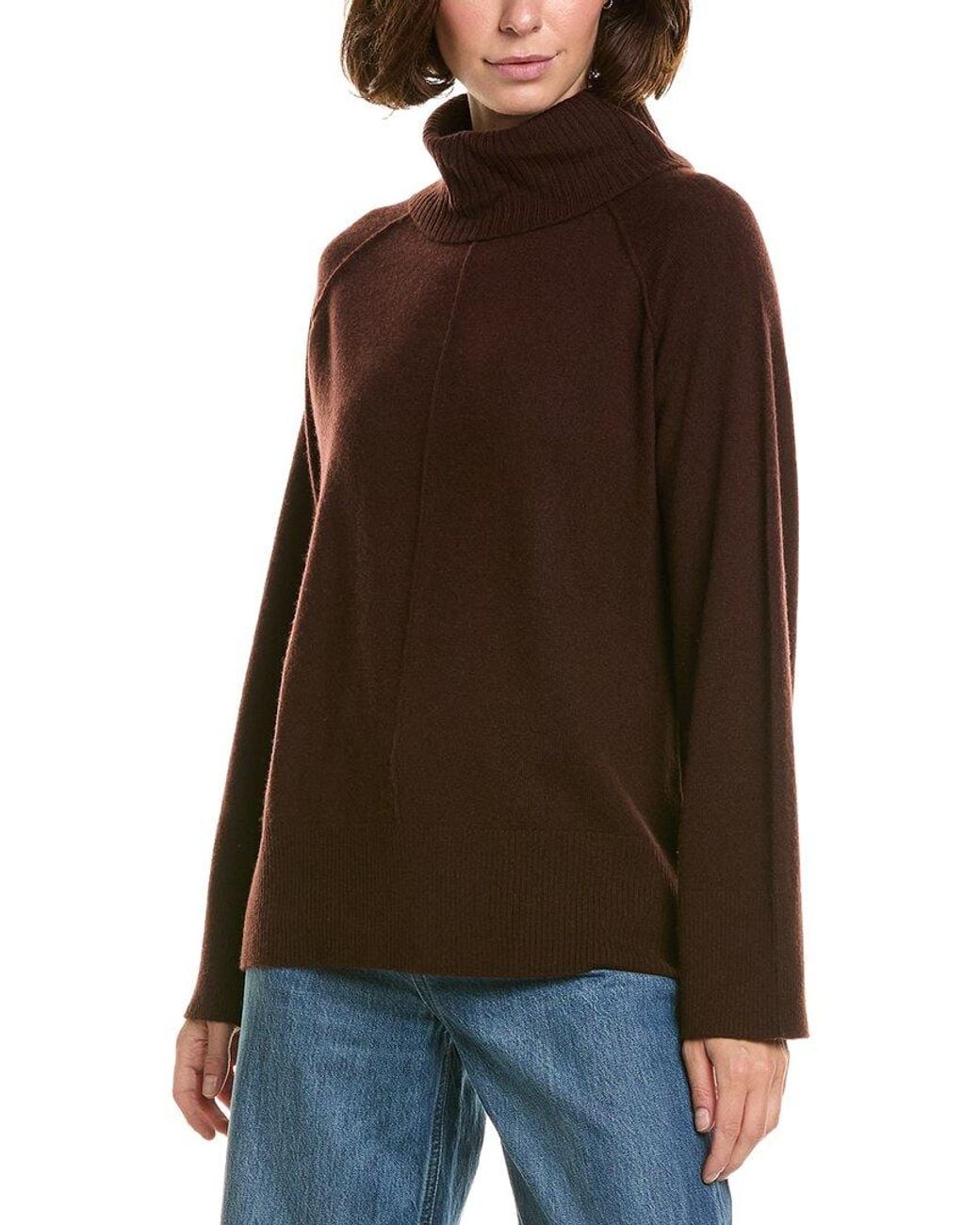 InCashmere Brown Wide Sleeve Cowl Neck Wool & Cashmere-Blend Sweater